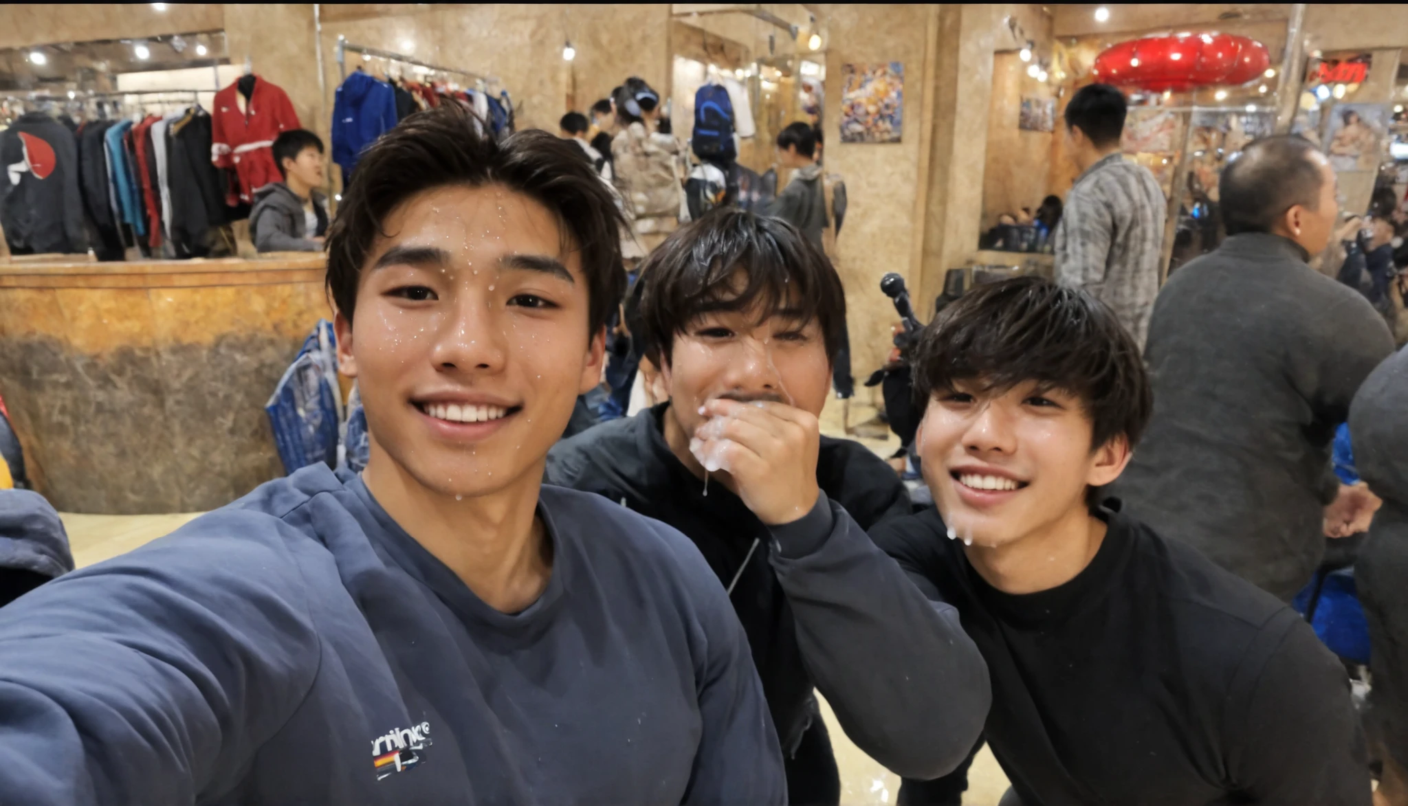 (Chinese handsome guy:1.5), Two Men at an Amusement Park,night,Male Gesture , realistic details , Realistic photos,Textured Skin, looking at the camera ,18-year-old boy,studio, score_9, score_8_up, score_7_up, masterpiece, 1boy, 18 y.o, Rory asyari, naked, nude, no cloth, best quality, very detailed, high resolution, beautiful face and eye details, toned male, source_photo, (big pecs, big nipples, puffy nipple, erect nipple, large areola, dark black nipple, perky nipple), sweat drop, completely_naked, bara, (big penis, perfect male genital, big scrotum, pubic hair, erect penis),doggy style sex,Gay、Big dick、putting my own dick in my butt、hairy anal、Touching My Ass、thin macho Genya(Motoya)Kun 20 years old!!Being Punished with Gauze or Electric Massager「Feels Good」!!Makes Muddy Cum Erupt!!【Man Killing ver.、showing hairy anal、fix body shape, (Masterpiece), (Ultra-High Definition), (Ultra-Detailed), (High-Resolution),( surreal ), Super High Definition,photograph, Japanese man wearing a white sleeveless tank top,20 year old Japanese young man,Open your legs outside ,Open your knees outward and bend them slightly , stick out your hips,(NSFW, penis,),(Roll up the tank top and grab the chest ), ,grin:0.6, standing in front of a mirror on the bathroom vanity ,High Grade Poses, grab your right cheek with your hand and pull