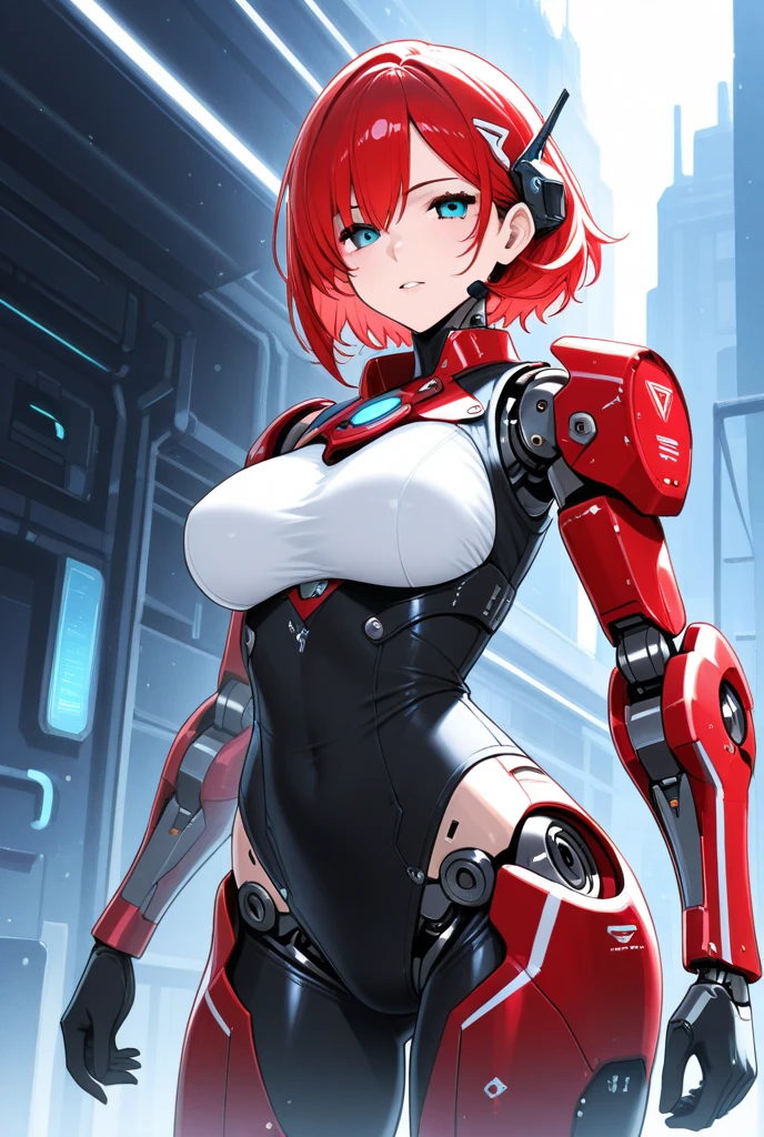 Anime girl posing with redhead and futuristic body, Biomechanical OPPAI, cyberpunk anime girl mech, Cute cyborg girl, girl in mecha cyber armor, an oppai cyberpunk, female mecha, perfect android girl, perfect anime cyborg woman, Digital cyberpunk anime art, beautiful girl cyborg, female cyberpunk anime girl, smooth digital concept art, anime robotic mixed with organic