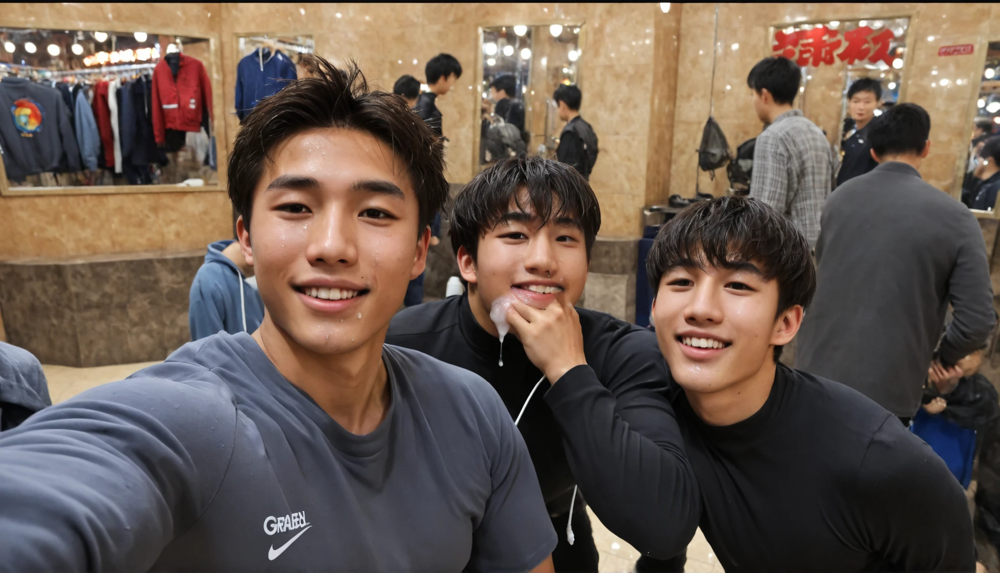 (Chinese handsome guy:1.5), Two Men at an Amusement Park,night,Male Gesture , realistic details , Realistic photos,Textured Skin, looking at the camera ,18-year-old boy,studio, score_9, score_8_up, score_7_up, masterpiece, 1boy, 18 y.o, Rory asyari, naked, nude, no cloth, best quality, very detailed, high resolution, beautiful face and eye details, toned male, source_photo, (big pecs, big nipples, puffy nipple, erect nipple, large areola, dark black nipple, perky nipple), sweat drop, completely_naked, bara, (big penis, perfect male genital, big scrotum, pubic hair, erect penis),doggy style sex,Gay、Big dick、putting my own dick in my butt、hairy anal、Touching My Ass、thin macho Genya(Motoya)Kun 20 years old!!Being Punished with Gauze or Electric Massager「Feels Good」!!Makes Muddy Cum Erupt!!【Man Killing ver.、showing hairy anal、fix body shape, (Masterpiece), (Ultra-High Definition), (Ultra-Detailed), (High-Resolution),( surreal ), Super High Definition,photograph, Japanese man wearing a white sleeveless tank top,20 year old Japanese young man,Open your legs outside ,Open your knees outward and bend them slightly , stick out your hips,(NSFW, penis,),(Roll up the tank top and grab the chest ), ,grin:0.6, standing in front of a mirror on the bathroom vanity ,High Grade Poses, grab your right cheek with your hand and pull