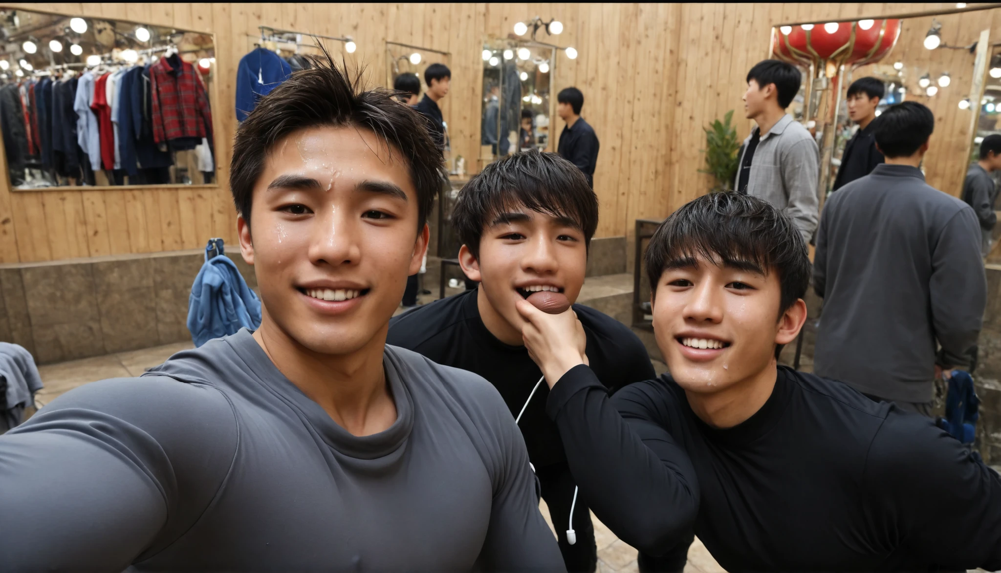 （Chinese handsome guy：1.5）， Two Men at an Amusement Park，night，Male Gesture ，  realistic details  ， Realistic photos，Textured Skin， looking at the camera ，18-year-old boy,studio, score_9, score_8_up, score_7_up, masterpiece, 1boy, 18 y.o,  Rory asyari, naked, nude, no cloth, best quality, very detailed, high resolution, beautiful face and eye details, toned male, source_photo, (big pecs, big nipples, puffy nipple, erect nipple, large areola, dark black nipple, perky nipple), sweat drop, completely_naked, bara, (big penis, perfect male genital, big scrotum, pubic hair, erect penis),doggy style sex,Gay、Big dick、putting my own dick in my butt、hairy anal、Touching My Ass、thin macho Genya(Motoya)Kun 20 years old!!Being Punished with Gauze or Electric Massager「Feels Good」!!Makes Muddy Cum Erupt!!【Man Killing ver.、showing hairy anal、fix body shape, (Masterpiece), (Ultra-High Definition), (Ultra-Detailed), (High-Resolution),( surreal ), Super High Definition,photograph, Japanese man wearing a white sleeveless tank top,20 year old Japanese young man,Open your legs outside ,Open your knees outward and bend them slightly , stick out your hips,(NSFW, penis,),(Roll up the tank top and grab the chest ), ,grin:0.6, standing in front of a mirror on the bathroom vanity ,High Grade Poses,  grab your right cheek with your hand and pull