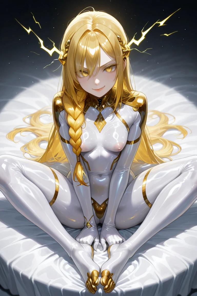 (masculine, man) (just one model) (android) (blonde hair that reaches to her heels) (blue eyes) (Slim and toned body) (She wears a tight brown bodysuit with gold details.) (laboratory background) (holding a bird in his hands) (very long hair that reaches to her heels) (man android con pájaros alrededor) (sitting with a bird perched on his hand)