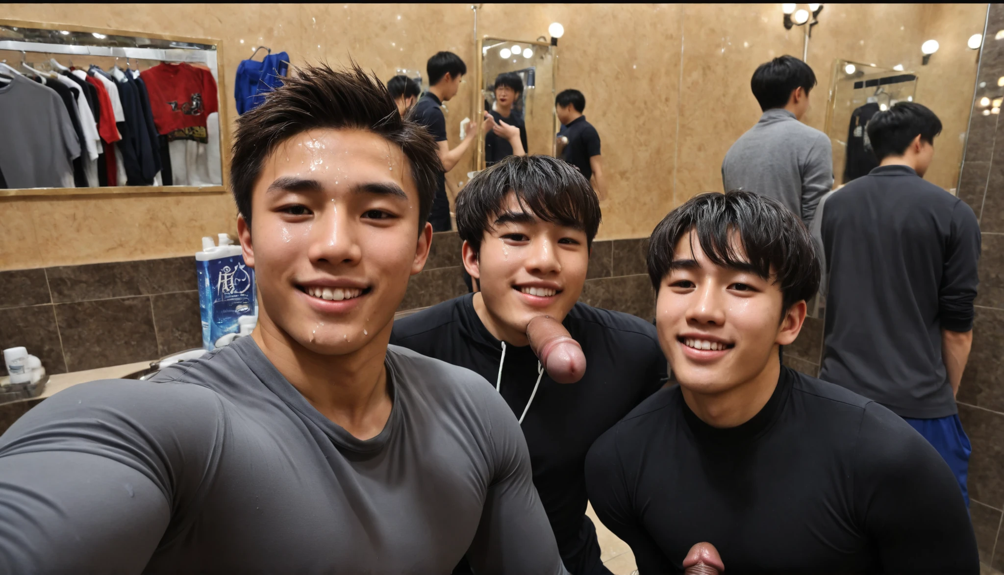 (Chinese handsome guy:1.5), Two Men at an Amusement Park,night,Male Gesture , realistic details , Realistic photos,Textured Skin, looking at the camera ,18-year-old boy,studio, score_9, score_8_up, score_7_up, masterpiece, 1boy, 18 y.o, Rory asyari, naked, nude, no cloth, best quality, very detailed, high resolution, beautiful face and eye details, toned male, source_photo, (big pecs, big nipples, puffy nipple, erect nipple, large areola, dark black nipple, perky nipple), sweat drop, completely_naked, bara, (big penis, perfect male genital, big scrotum, pubic hair, erect penis),doggy style sex,Gay、Big dick、putting my own dick in my butt、hairy anal、Touching My Ass、thin macho Genya(Motoya)Kun 20 years old!!Being Punished with Gauze or Electric Massager「Feels Good」!!Makes Muddy Cum Erupt!!【Man Killing ver.、showing hairy anal、fix body shape, (Masterpiece), (Ultra-High Definition), (Ultra-Detailed), (High-Resolution),( surreal ), Super High Definition,photograph, Japanese man wearing a white sleeveless tank top,20 year old Japanese young man,Open your legs outside ,Open your knees outward and bend them slightly , stick out your hips,(NSFW, penis,),(Roll up the tank top and grab the chest ), ,grin:0.6, standing in front of a mirror on the bathroom vanity ,High Grade Poses, grab your right cheek with your hand and pull