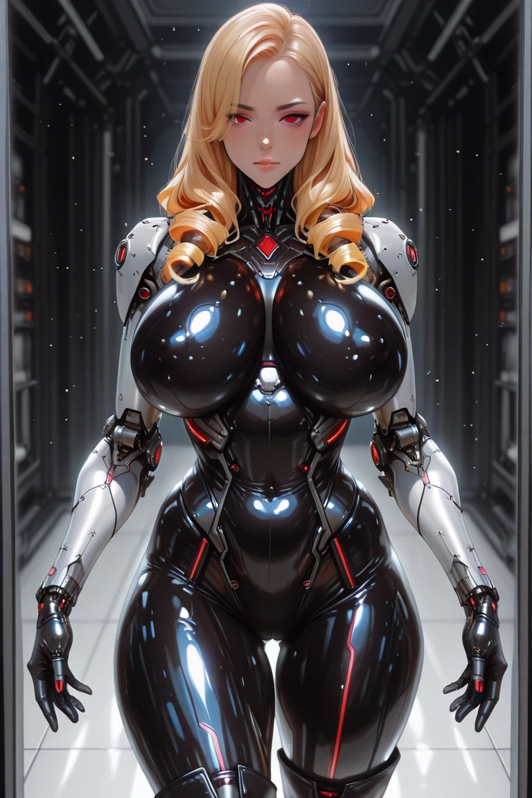 ((Back view:1.3)),looking straight to viewer, ((light blonde hair:1.4)), There is a woman in a robot suit ((posing inside futuristic Roman building)), ((long side burns)), ((long hair bangs:1.5)), ((Beautiful white girl half cyborg)), (gigantic breasts:1.7), Cute cyborg woman, Beautiful girl cyborg, (aletta ocean face), (puffy lips), Perfect Robot Girl, Cyborg girl, intricate details, Young cyborg lady, Beautiful Female Robot, ((robotic abs:1.4)), intricate holes on hips, Beautiful robot woman, cyborg girl, perfect cyborg female, ((porcelain cyborg)), Female robot, Beautiful cyborg images, (cinematic lighting)