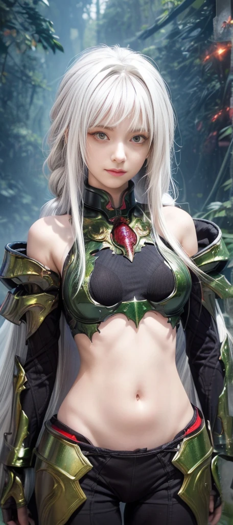 8k,Magnificent Fangs,white mohawk hair,A close-up of a girl wearing a white cat ear costume(Like the real thing) ,Muscular macho body,Gorgeous green and black armor,white mohawk hair,Lavish decoration,Green Eyes,Ultra-Realistic Skin,Fangs are visible from the mouth,Portrait of a Knight, ig model | ArtJam, Very detailed artgerm, Fan Art Best Art Station, 2. 5d cgi animation,Gorgeous Mature Paladin, Detailed digital anime art, Alexandra Fomina Art Station, ArtJam ; 3d unreal engine5,Ultra-high resolution,A kind smile,Strong,Highest quality photorealistic RAW photos。Backlight、Cinema Lighting、Film Grain、50mm lens、Nikon D850、Ultra-Realistic Skin、Fantasy art、Character Art、Ultra-high resolution、muscular and slim body、Ultra-Realistic Skin、Super Muscular Beauty,Clenching his fist and striking a dynamic pose,Showing cleavage,Super Muscular Beauty,Female bodybuilder body types,Very large breasts,