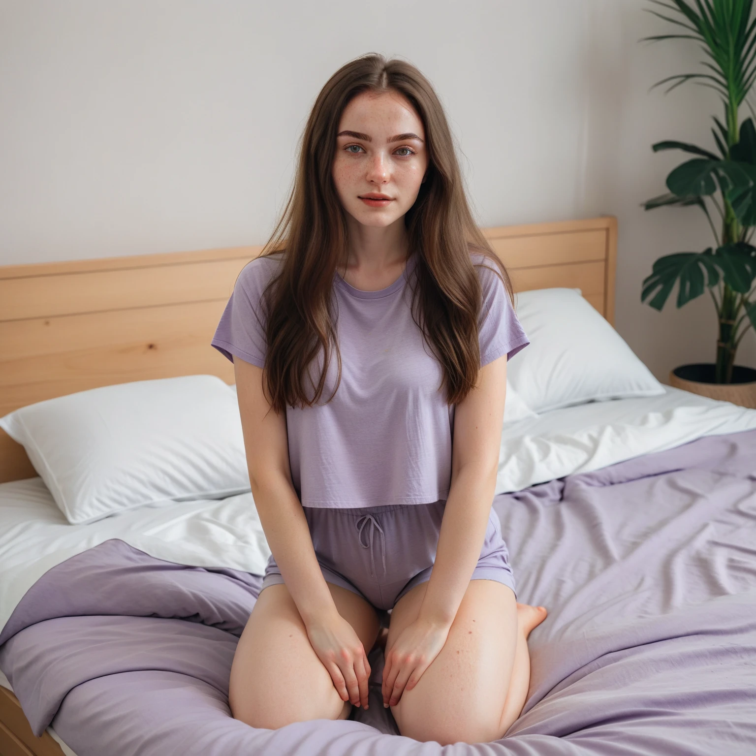 Realise la meme jeune fille de 20 ans au cheveux tres long de couleur violet et rose nommer Lucidia