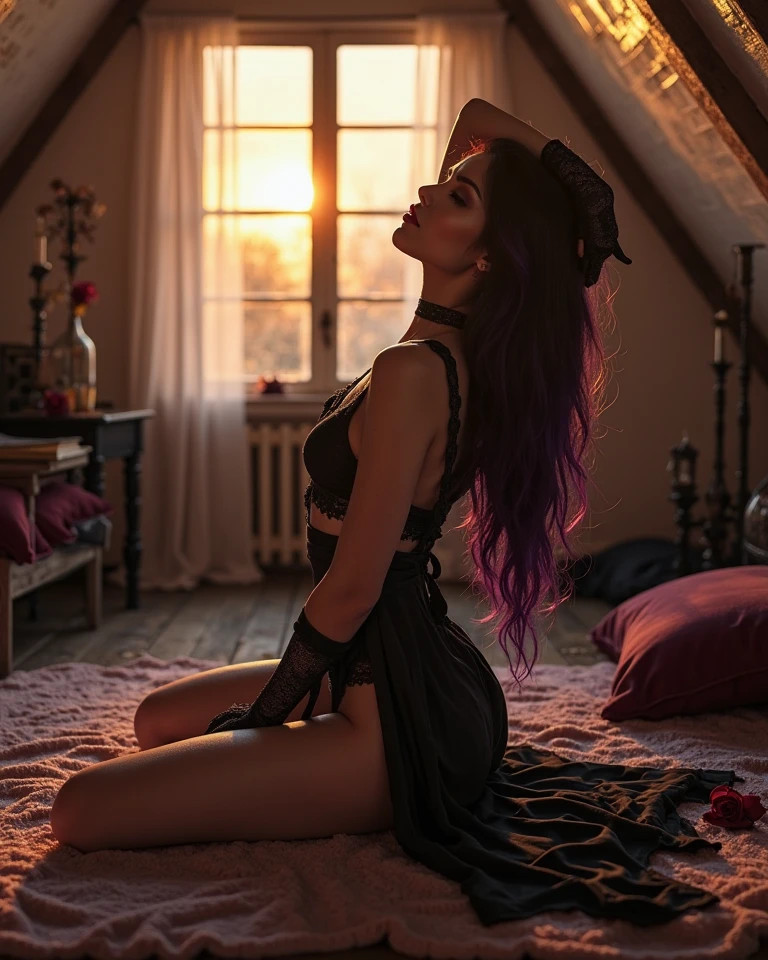 Purple hair girl rubbing clit