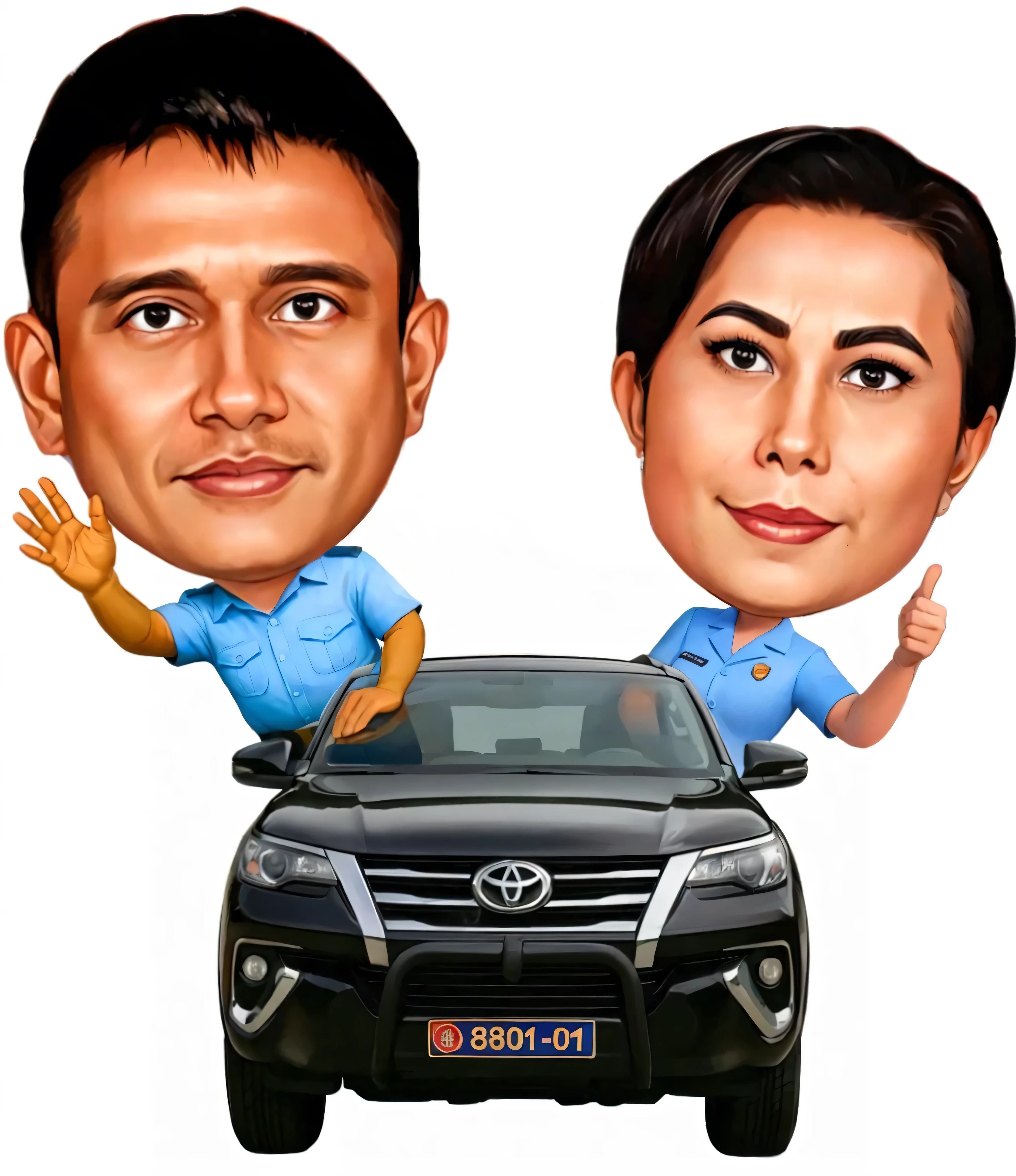 cartoon of a couple in uniform standing next to a booth, The girl's trousers are dark brown, cartoon artstyle, caricature illustration, chibi, caricature, realistic cartoon, in cartoon style, digital art cartoon, caricature style, couple, happy couple, full protrait, wpol and sarasti, caricature!!!, couple pose, scandy and arender, charicature, cartoon digital art