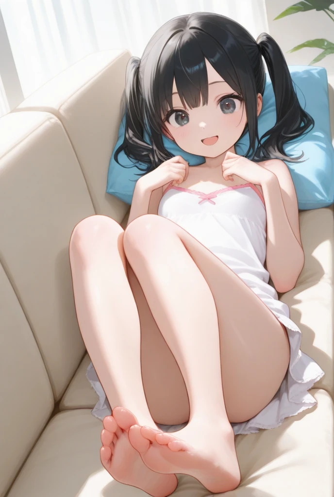 Short girls、White camisole、Slightly transparent、Bright red long skirt、Lift up your skirt with both hands、Showing off cute white underwear、barefoot