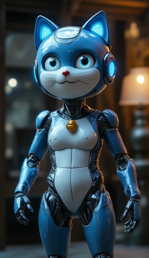 a Mexican cat robot with a human-robot hybrid face, showcasing its adorable cute feet!, (Full body), The artwork is rendered in a medium that emphasizes detailed and vibrant visuals. The cat robot has a baby body, which adds to its cuteness, and a compact frame. It has a big ballsack that stands out, a small cute cock! a small dick, cute dick, and cute penis, highlighting its unique features. The focus is on the cat robot's cute feet up in the air.