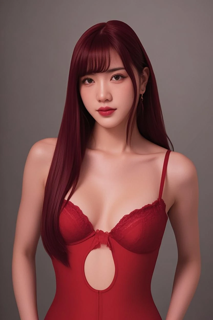 1girl, alone, solitary, high quality, (best quality,4k,8k,highres,masterpiece:1.2),ultra-detailed,(realistic,photorealistic,photo-realistic:1.37),gorgeous hair,bright red hair,long hair with bangs,sharp eyes,mole under the eye,plump lips,jewelry,(high detailed skin:1.4),(rim lighting:1.3),(lit:1.3),(sunny day:1.3),portrait,beautiful lips,waist-length hair,seductive gaze,moles,casual clothes,colorful clothing,close up,super long hair,choker necklace,bangs,fringe,dimples on the cheeks,dimples,red hair,rubyredhair,ruby red hair,black,red lips,red lipstick,round lips,round pouty lips,pouty lips,douyin makeup,sparkly makeup,blue,green,pink,purple,wine red,piercings,gems,lipstick,lip gloss,navel piercing, girl,innocent,red hair,dyed hair,cherry red hair,cherry red,cherry hair,redhead,youthful,modest,covered cleavage,delicate,pretty girl,close up,closeup,20 years old,modest cleavage,covered chest