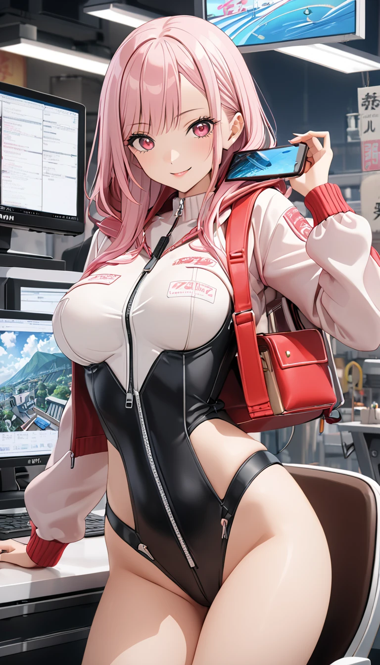 best quality, insanely detailed, nino nakano, breasts, blush, looking at viewer, cheerful eyes, arousal,long sleeve leotard, highleg leotard, athletic leotard, tight leotard, naked, full body, spread legs, masturbation, nsfw, roof top background, airwalking