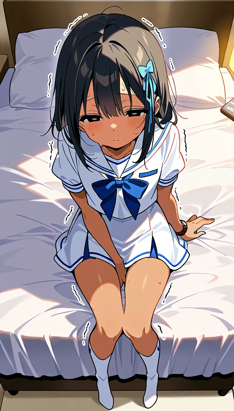 Young girl with black hair, long twintail,  twintail hairstyle, (blue eyes),, ((small bushy eyebrows)), wearing gothic lolita clothing, lolicon , walking to school, flirty smile, , lifting her skirt to show her vagina wet with semen, having sex
