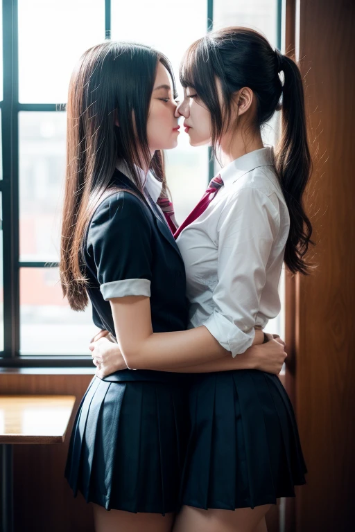 2 Women, kiss other, classroom, teacher outfit 