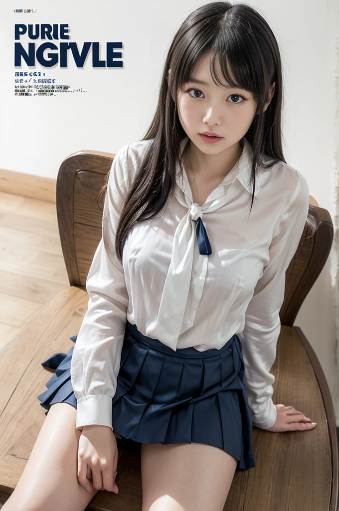 A cute girl is confined and tied up、Japanese、Inside the room、White under the blue skirt、Red short sleeve shirt、Sit with your feet together and forward、Beauty、