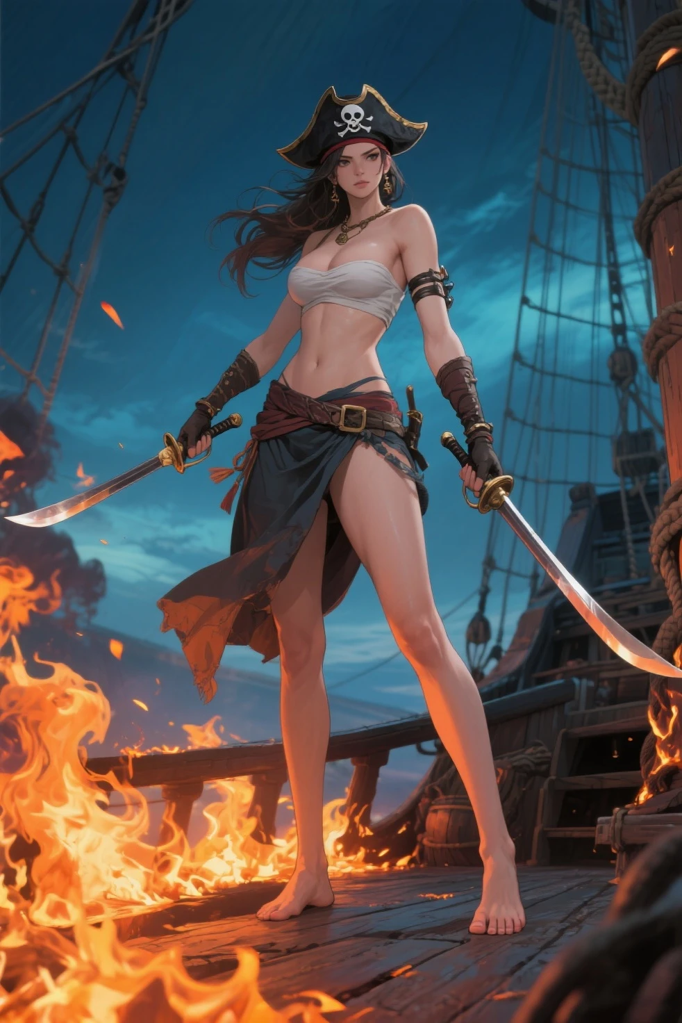(Britney Spears) Masterpiece, best quality, (8k very detailed CG unit wallpaper) (best quality), (best illustration), (best shading) a golden sea wave, bright orange aol sunset through the wave, golden water drops flying, (:1. 6), fantasy medieval pirate, saber in hand, turban, pirate hat, hat, on a boat, sails, sea and sky background, the only characters, correct female anatomy, art by Greg Rutkowski, digital art by artgerm, detailed art, masterpiece, digital painting, Times Square 4k background
