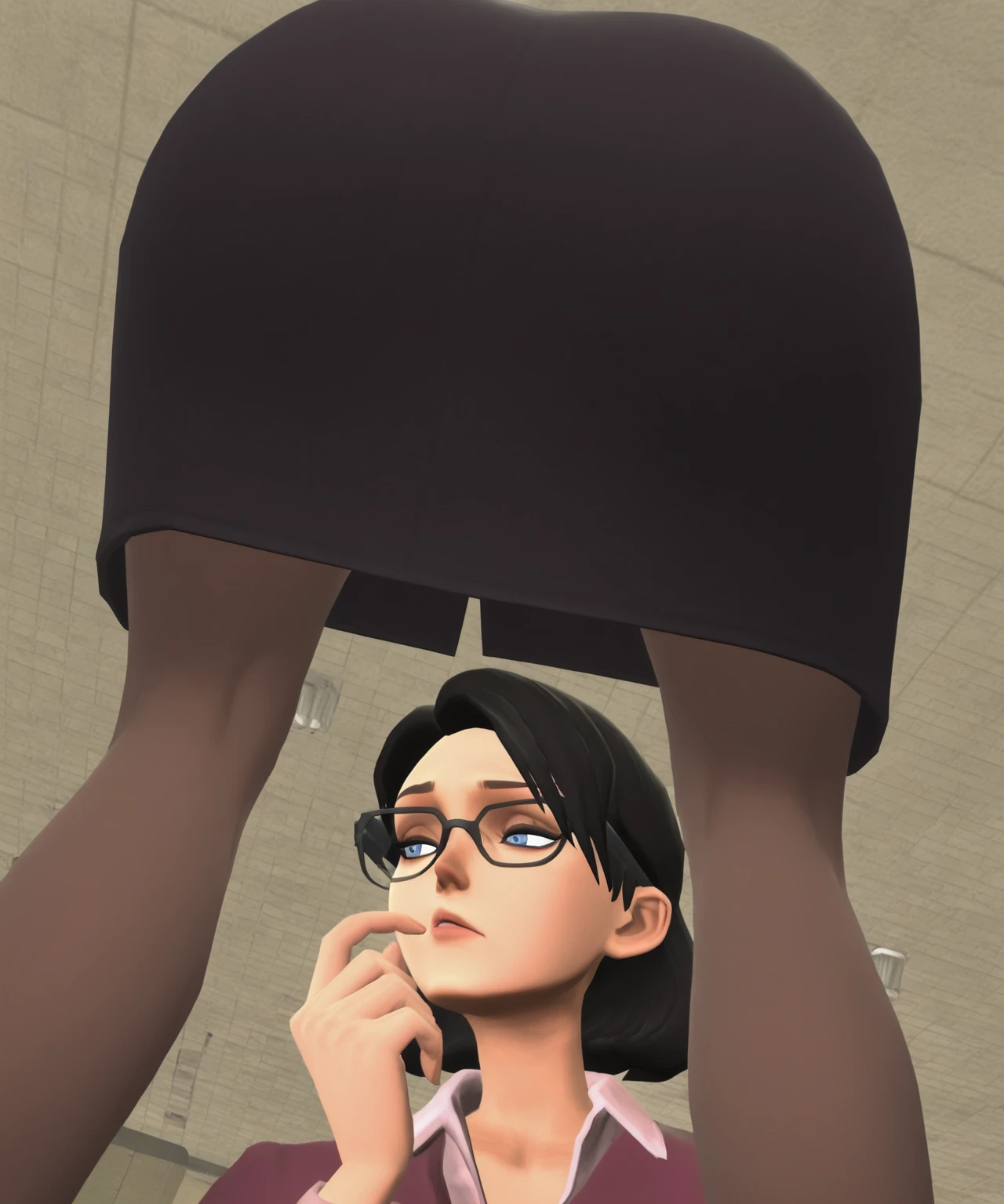 there is a woman standing on a skateboard in the street, highly detailed giantess shot, draped in fleshy green and pink, 3d statue!!!, chiho aoshima color scheme, The shoulders can be seen, stand posture, distorted pose, over the shoulder shot, Makoto Shinkai. rendering by octane, standing!!, as she looks up at the ceiling