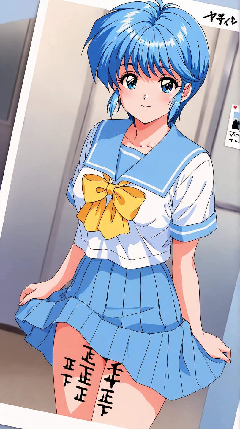 One、Being ridiculed on the streets、Walking、Light blue hair、blue eyes、Standard Bust Size、Feeling embarrassed、Desperate look、belly button、Nipples、Pussy is always visible、Sailor suit cut out、Wearing a very short skirt、Low - Angle