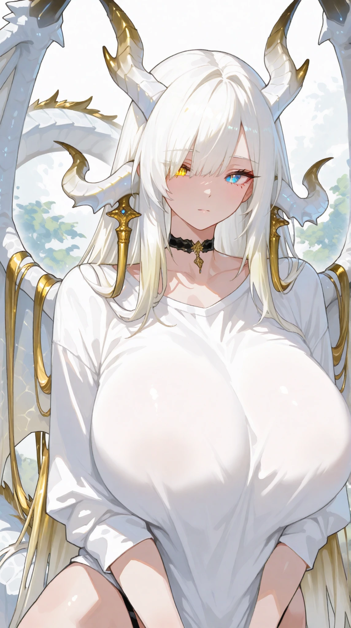 close-up of a woman with white hair and white mask，beautiful figure painting，Gurwitz，Gurwitz-style artwork，White-haired God，huge ，Epic and beautiful character art，Stunning character art，long legs，jade foot control，nipple，whole body，horns on head，鳞片布满whole body，Wings are born on the back