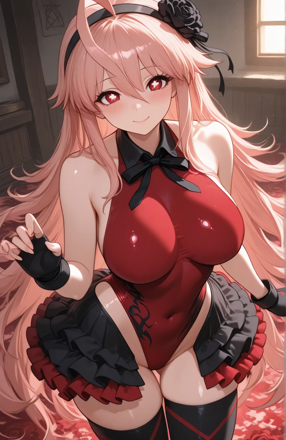 Sexy pretty girl, blonde hair, pastel red eyes,curly hair,dog ear, heart,ribbon,sexy bunny girl, fellatio gesture,steam,smile、
