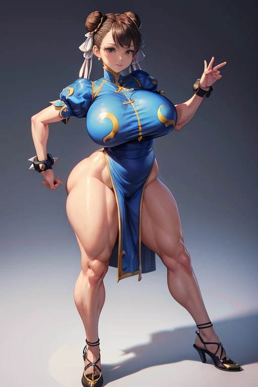 tmasterpiece，Best quality at best，Burly woman，Exaggerated large muscles，Chun- li，black lence stockings，White leather boots，Full body like，beautiful attractive face， Single female，Thin waist，Very broad shoulders, Strong and powerful arms，Strong and powerful leg muscles，thick calf，long leges