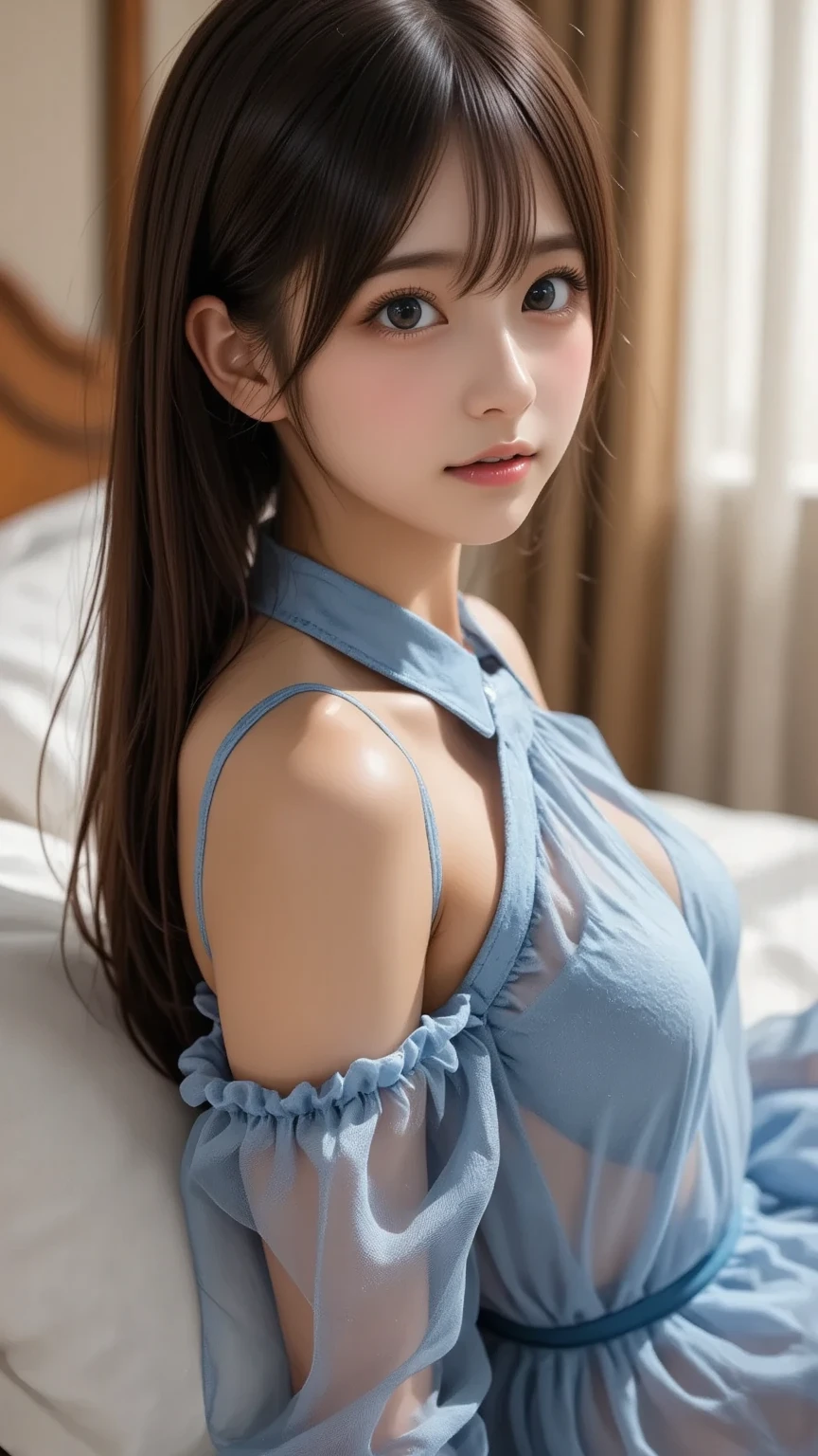 (professional portrait、professional writing)、highest quality, (anatomically correct arm:1.3), (correct finger:1.3), Detailed workmanship、high resolution、(8K, High resolution:1.2)、(RAW photo, photorealistic:1.3)、masterpiece、slender body shape、high definition face、Face is in focus、high definition eyes、(Focused, symmetrical pupils:1.2)、High-definition and beautiful skin、firm skin、natural makeup、gross lip, High-definition hair texture、 japanese woman、17 years old、nurse、nurse break (White nursing uniform、white nurse uniform:1.3), (lying down on one’s back:1.3), (I put my hands on my chest:1.3), very cute, (very embarrassed:1.2), (blush:1.1), (afraid:1.3), (Glaring at the camera:1.3)、(various shooting angles), nsfw, open mouth:1.1、small breast