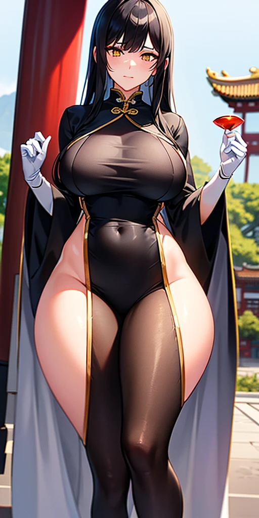 (masterpiece, highest quality:1.2), 1 girl, alone,Are standing_Split, 1girl, solo, full body, volumetric lighting, raven, 1girl, solo, blush, short hair, purple eyes, purple hair, cape, colored skin, anger vein, grey skin, forehead jewel