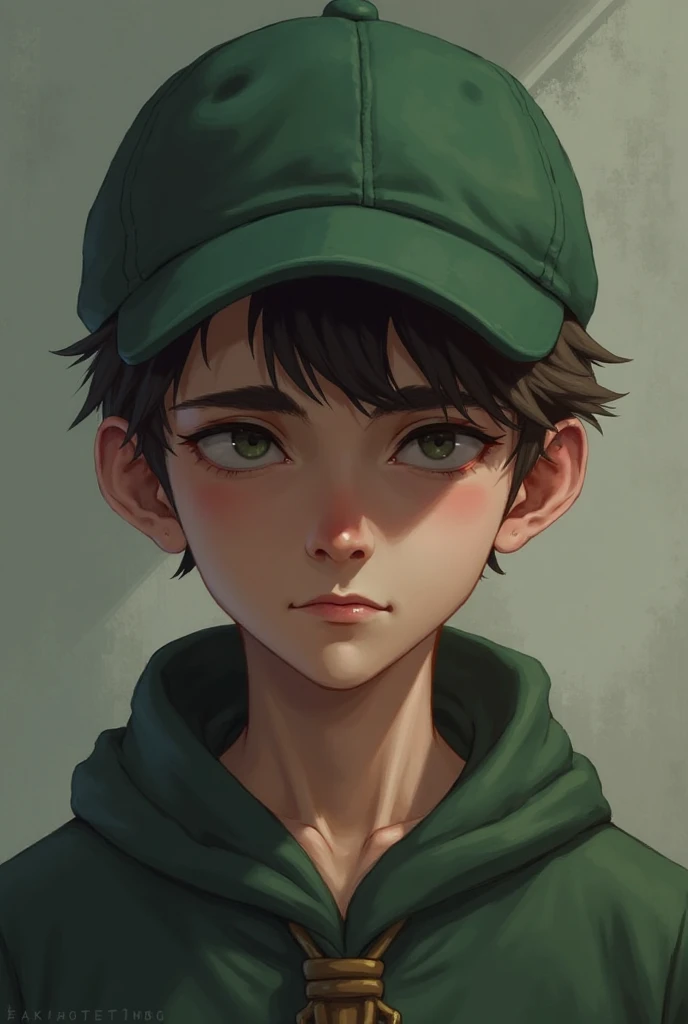 A 3D full-body model of a young boy, front view, look sad, on a greenscreen background.