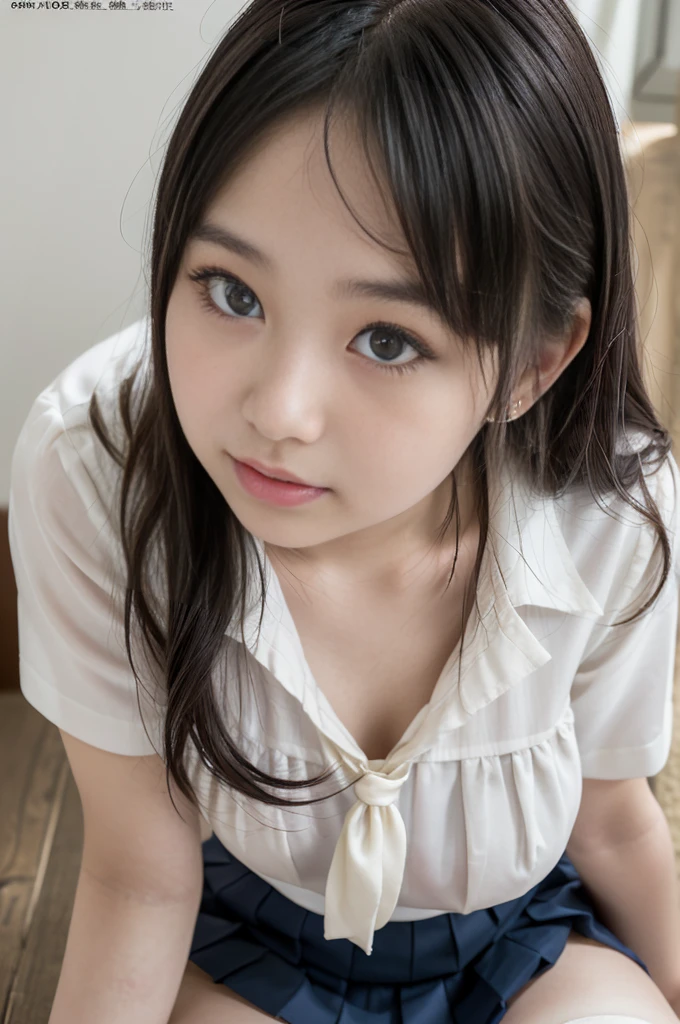 (masterpiece, highest quality:1.4), award-winning portraits, 8K, 85mm, alone, beautiful face, delicate girl, violaces, gardenia, grace, Sophisticated, cute, teen, looking at the viewer, 15 years old, Raw photo, disorganized, HDR, sharp focus, A bow tie, background bokeh、(((flat 、thin and delicate body、A childish atmosphere、naked、full body)))、Her shiny semi-long hair is tied up、hair swaying in the wind、Mole on the left cheek、large, round, dark blue eyes、full body、random pose、Junior idol、Nogizaka Idol、mole under eye、sexy、no panties、((Confined in the basement、Embarrassing appearance、anxious look))