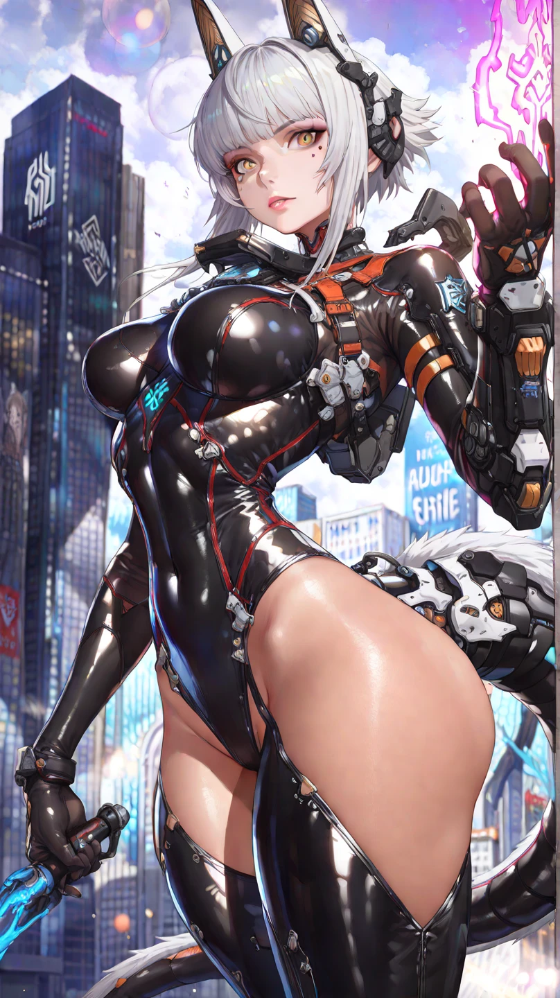 masterpiece, best quality, ultra-detailed, high contrast, realistic,(1woman),beautiful detailed eyes, looking at viewer, confident pose, tiny breasts, skinny waist, muscle arms, muscle thighs, sweaty skin, shiny skin, black tattoo, tattoo, chest tattoo, arm tattoo, rib tattoo, breast tattoo, cleavage tattoo, neck tattoo, shoulder tattoo, thigh tattoo, leg tattoo, hip tattoo, huge tattoo. White hair, bob cut Hair, messy hair(Drenched in sweat) astronaut, landing on moon, straps, oxygen tank, oxygen tube, reflection, earth reflection, moon dust, industrial straps, nasa, harness, lunar background, zero gravity, high tech, sci-fi gloves, sci-fi helmet, sci-fi exo suit, hightech goggles, complicated chest plate, shoulder plates, wiring, complex wiring, exposed wiring, wire bundles, cyborg eye, cyborg spine, mechanical armor