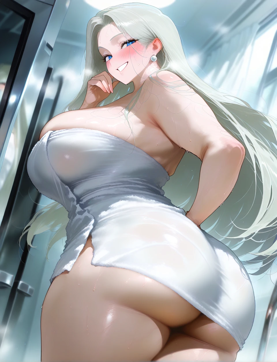 Elizabeth Liones princess oily white hair hairstyle ,bbw. bbw. White Latex Sexy Swinsuit