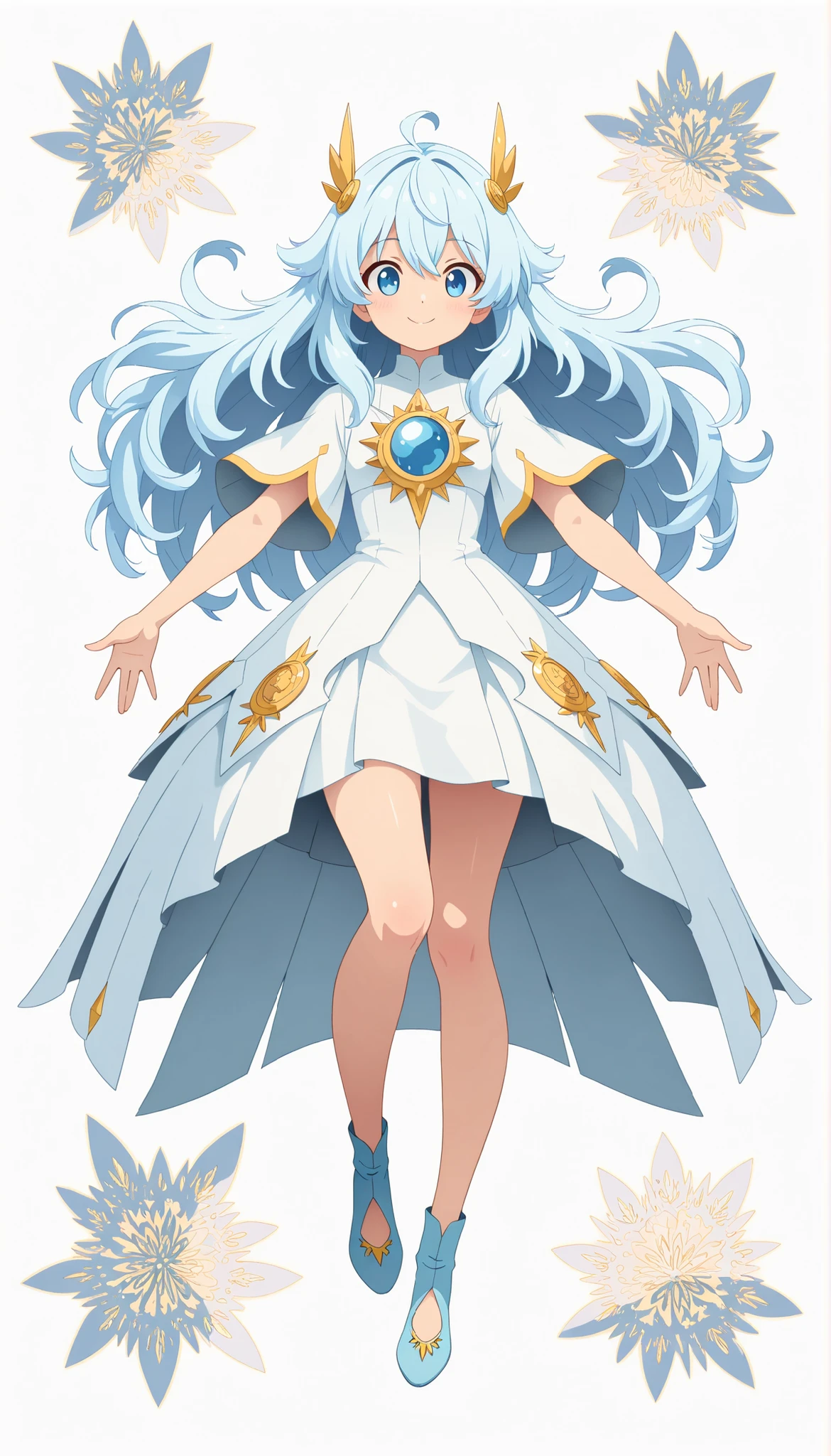 (masterpiece:1.2), (top quality:1.2), super high resolution, very detailed, perfect lighting, Light Blue Hair, Semi-long, unkempt hair, Smile Yan, otherworldly fantasy, cute, pastel color, Flat Paper Cutout , anime style illustration,anime illustration, white background, paper cut, ALISCOS , 1 person, Full Body, dynamic pose, Illustration with an ocean motif