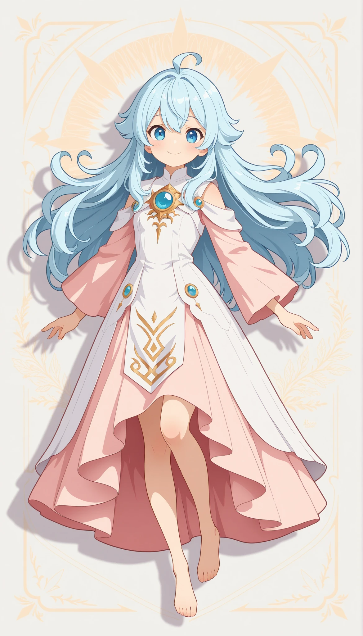 (masterpiece:1.2), (top quality:1.2), super high resolution, very detailed, perfect lighting, Light Blue Hair, Semi-long, unkempt hair, Smile Yan, otherworldly fantasy, cute, pastel color, Flat Paper Cutout , anime style illustration,anime illustration, white background, paper cut, ALISCOS , 1 person, Full Body, cuteポーズ, Illustration with an ocean motif
