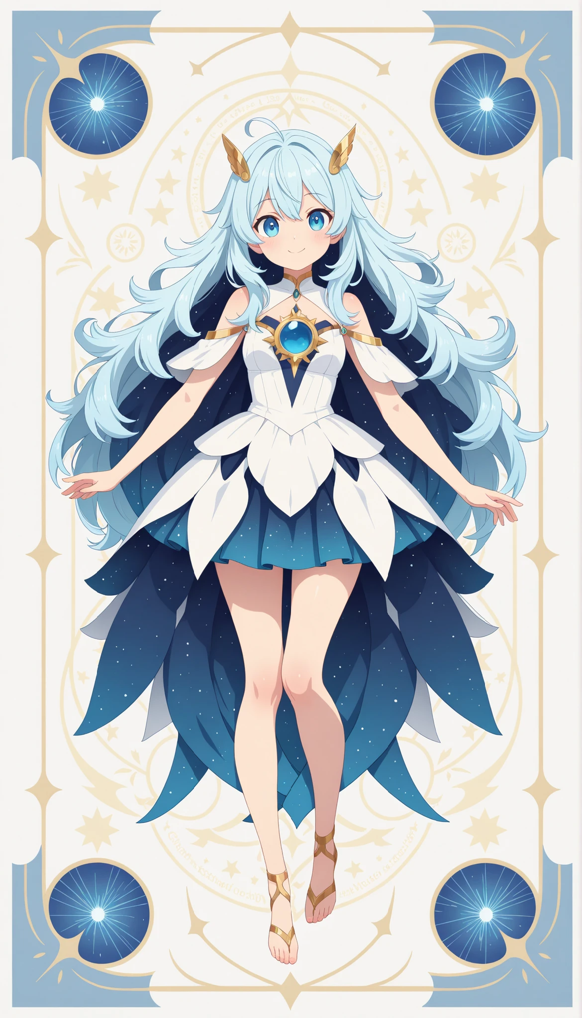 (masterpiece:1.2), (top quality:1.2), super high resolution, very detailed, perfect lighting, Light Blue Hair, Semi-long, unkempt hair, Smile Yan, otherworldly fantasy, cute, pastel color, Flat Paper Cutout , anime style illustration,anime illustration, white background, paper cut, ALISCOS , 1 person, Full Body, cuteポーズ, Illustration with an ocean motif