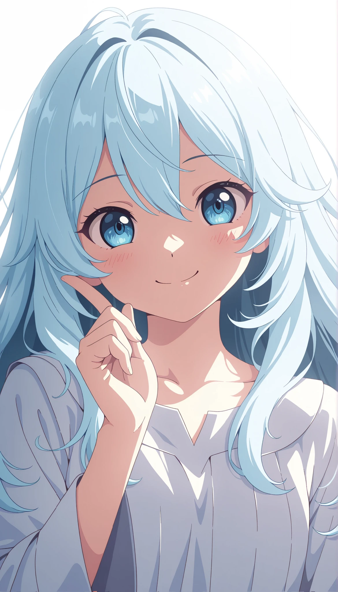 (masterpiece:1.2), (top quality:1.2), super high resolution, very detailed, perfect lighting, Light Blue Hair, Semi-long, unkempt hair, Smile Yan, otherworldly fantasy, cute, pastel color, Flat Paper Cutout , anime style illustration,anime illustration, white background, paper cut, ALISCOS , 1 person, Illustration with an ocean motif