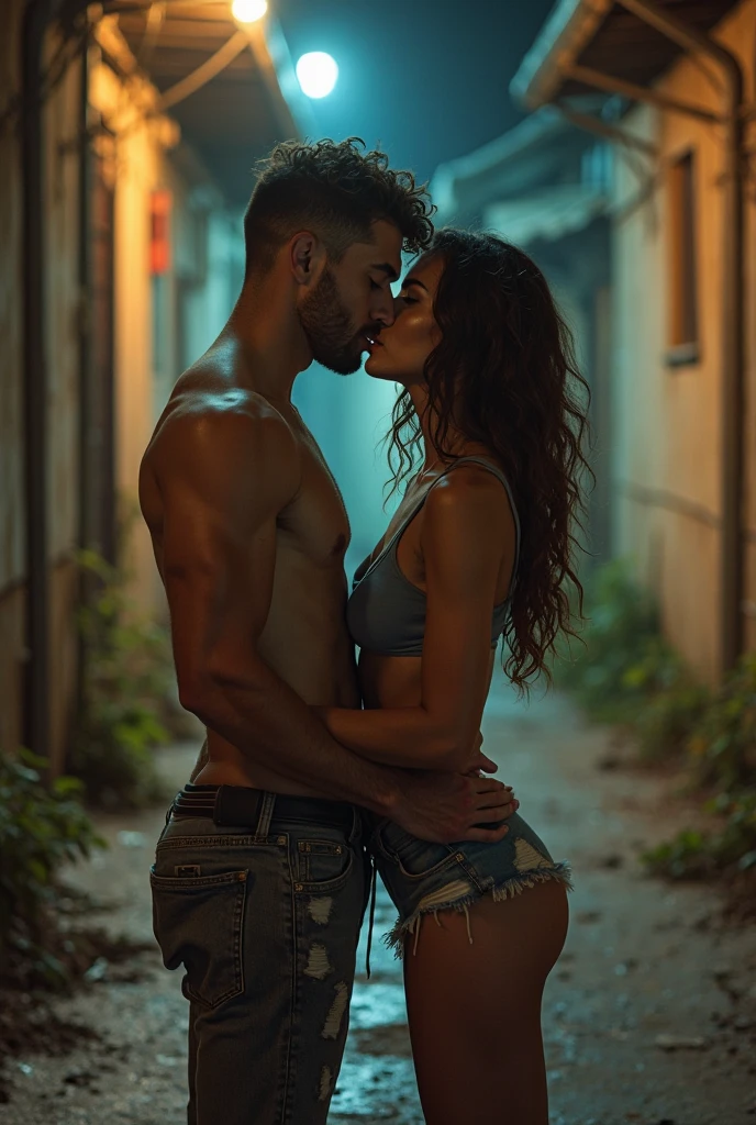 A Latino guy with Chinese hair and a goatee rapes a skinny Latina girl who is wearing a skirt and is barefoot