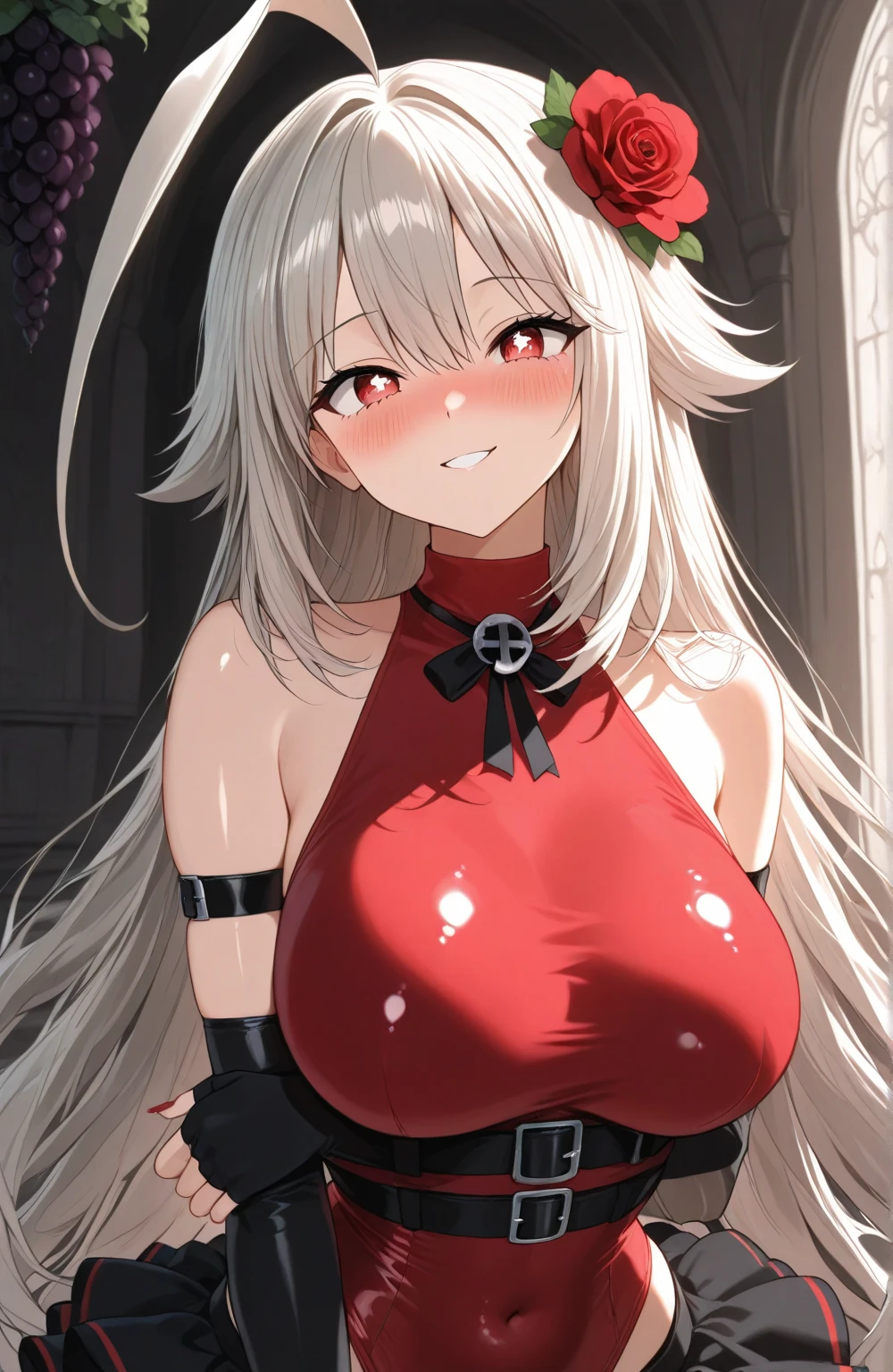 Mature content,masterpiece, best quality, 1girl, hairband, jewelry, bare shoulders, looking at viewer, blush, gloves, smile, collarbone, elbow gloves, necklace, long hair, earrings, solo focus, thighs, thighhighs ,sexy pose,brainwashed,sexual,sexy,crazy smile,corruption,hypnosis,Illustration,wet,liquid,(Satou Kuuki),huge clear eyes, clear and clean background,nian (arknights),dragon,white hair with red,