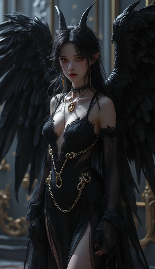 Machine doll girl, very cute and very adorable, 14 years old, very short bob with bangs, Shiny jet-black hair, off the shoulder, (((very super realistic))), (very realistic and accurate eye))), mirror polished excessive steampunk, skeleton body, iridescent luminosity, intricate mechanical wings, decadent surrealism, Victorian rococo cyberpunk gothic machine, (((Lace and ruffle flared pleated mini skirt))), background detail, organic, neon tube linkage. Special enchantment, special magic, (((very dark dramatic cinematic lighting, very dark ruins, deep depth of field))), (((very large slanted big eyes))), light reflecting moist eyes, long eyelashes, thin nose, small mouth, glossy beige lips, thin chin, clear white glossy skin, slender body.