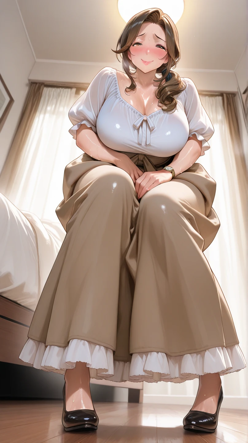 <lora:Shiokonbu:1>, beautiful, masterpiece, best quality, extremely detailed face, perfect lighting, 1girl, solo, absurdres, high-res, 8k,full body, (sitting:1.3), spread legs,panchira, (intricate white panties:1.3), big breasts, young girl, broad daylight, sky, lifting skirt, colorful clothes,