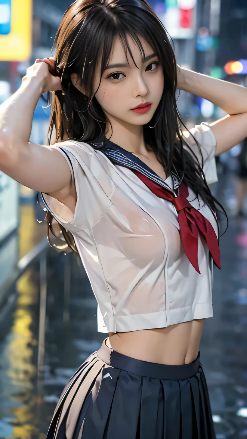 (RAW shooting, Photorealistic:1.5, 8K, Highest quality, masterpiece, Ultra-high resolution), Perfect dynamic composition:1.2, Night Street Corner, Looking up at the sky:1.3, (((Heavy rain from a typhoon))), Highly detailed skin and facial textures:1. 2, A slim high school girl wet with rain:1.3, Sexy beauty, Perfect Style:1.2, Aesthetic and beautiful, Fair skin, Very beautiful face, (Rain dripping all over my body:1. 2, Wet Hair:1.4, Wet Hair:1. 2)、Water droplets on the skin、(Medium chest、Chest gap)、(Shy laugh、The expression when feeling intense caressing、Facial expression when feeling pleasure)、(Beautiful blue eyes)、perfect body、Perfect fingertips(Girl sitting on train seat)、Highest quality works、Live-action work、Ultra Premium Graphics、8K HD CG Works、High Quality Graphics、High-definition CG works、10x pixels、Ultra-fine details:1. 1、Advanced technical details:1.1、Photorealistic、Indoor Lighting Effects:1.5、Natural light:1.5。Lighting Effects(Virtual Lighting Effects:1. 8),(Thin eyebrows),(High nose),(Clean red lips),(Rose Cheeks),(Subtle makeup face),(Girl),(Cute face),(Perfectly balanced face),(Light-toned foundation),(Enhances the clarity of the skin)((Off the shoulder、Translucent wet white blouse、loose red tie、Navy blue checked skirt)).( Wet light blue bra、Pink nipples)、Clothes with a lovely swirl pattern design、Iris Heterochromatic Eyes、Silver Haired Girl、Off the shoulder wallpaper HD、((Nipples))、(Puffy eyes:1. 2)、(Thin legs)、(Light on face and chest)、((((underboob))))、underboob、Oily skin、Skinny、(the underside of the chest is slightly visible)、 (underboobが見える、Belly button and ribs visible)、The hips and lower abdomen are visible、
40k, photograph, On the table, Highest quality, Rain Background, ((Light Hair Girl, She has a beautiful face and、Wear glasses,