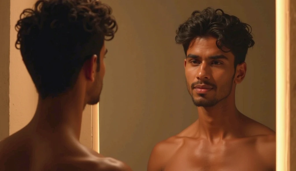 20 year old indian boy With fair skin without beard and moustache and narrow body style Posing in red light background