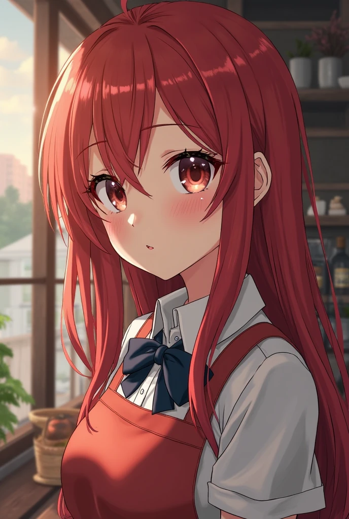 One girl、Red Hair、White eyes、Bloomers at school、Woman wearing white maja at home