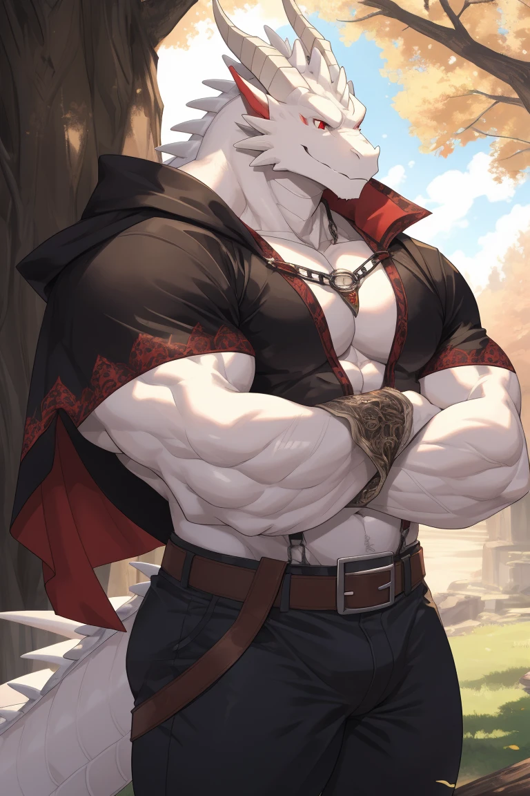 Mature male，Middle-aged orcs，hyena，Anthropomorphic hyena，sitted，Back against a tree，On the prairie，scorching sun，spreads her legs apart，Gay seat belts，Well-developed muscles，vast pecs，broad shoulder，Thick-breasted，Huge crotch bulge，Bare upper body，Unobstructed thigh toes，Indecent expressions，High- sharpness，High picture quality，Complicated details，the complex background，tmasterpiece，full bodyesbian，in a panoramic view，facing to audience