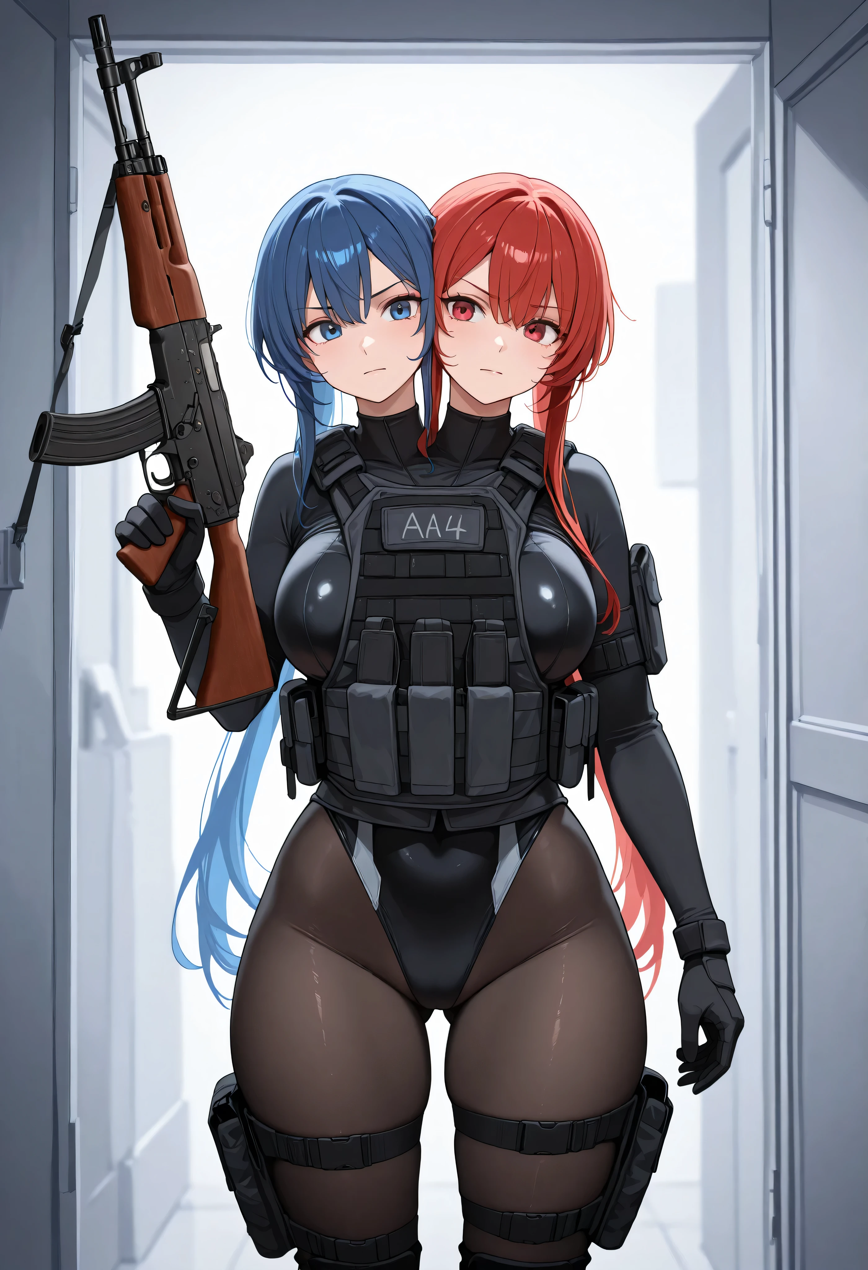 expressionless, blank eyes, looking at viewer, emotionless, corruption, mind control, female combatant, hypnotized, unhappy trance, obey, hypnosis, hypnoLora, empty eyes, Mind control device, poses, submissive_pose, Slave, obey, hat, hair ornaments, short hair, twin tails, Ichinose Haru, Akuma no Riddle, red eyes, pink hair, evilsmile, evil grin