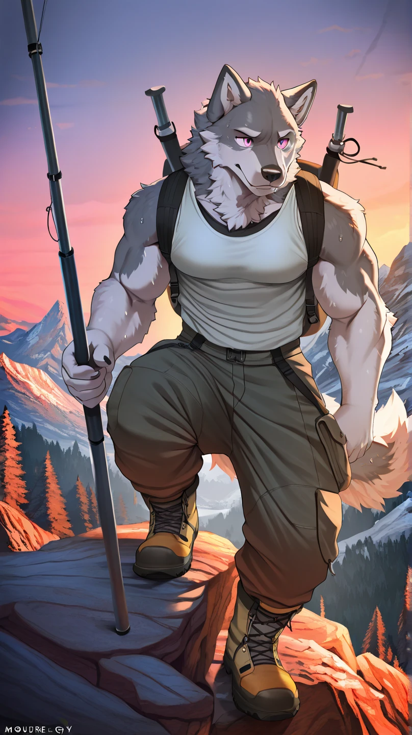 solo, male, german sheperd, mountains, hiking, naked, nude, nsfw, ass, backpack