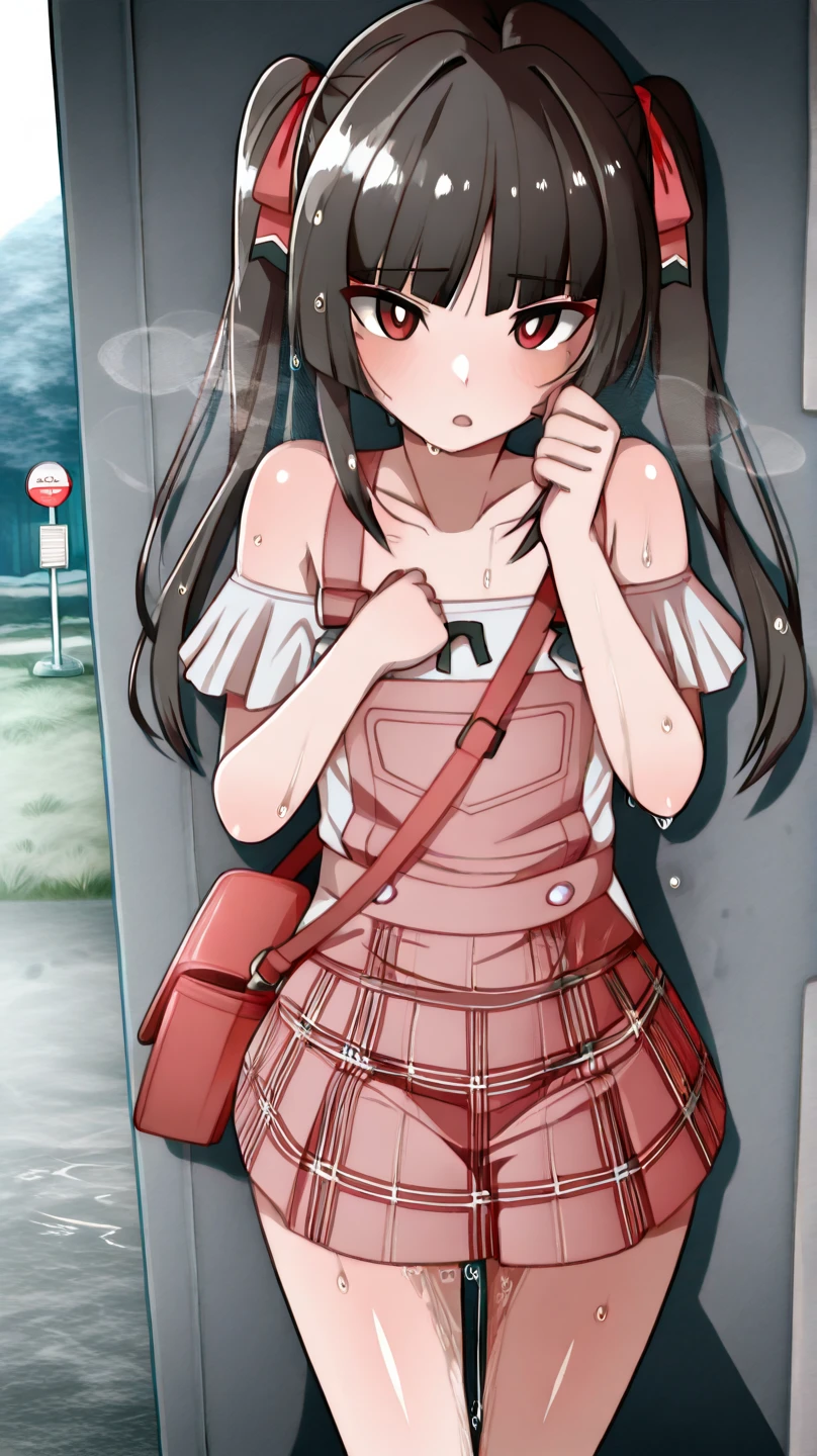 masterpiece、high resolution、highest sensitivity、girl、whole body、standing alone、newsboy、camisole、mini skirt、knee high、shy、blush