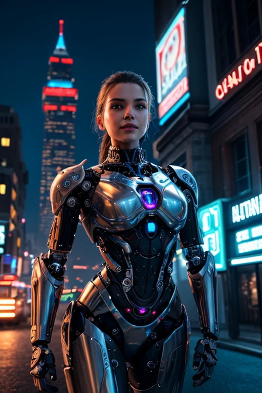 (low angle shot:1.5), (shot from below), (full body shot:1.2), cyberpunk style, 1girl, cybernatic body, semi-human,mechanical arm, full body cyberwear, wastelands, cinematic Hollywood film, highly detailed, masterpiece, octane render, 8k, photorealistic,