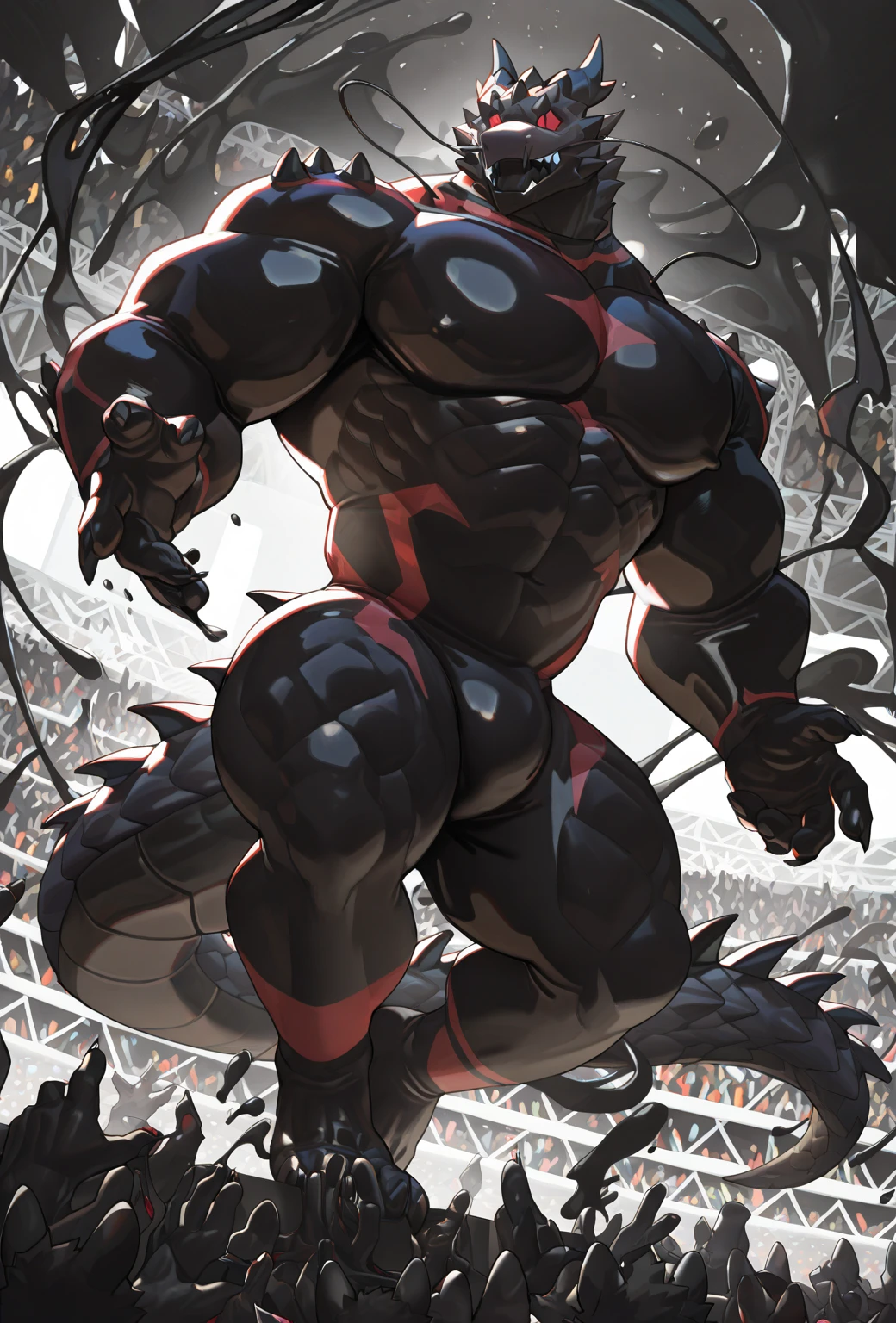 (((8-year-old boy))),Huge muscles,Huge penis,3boys,Crying and enduring the pain,Lots of drool and sweat,Demon body and large wings,Giant horns,bright contrast,