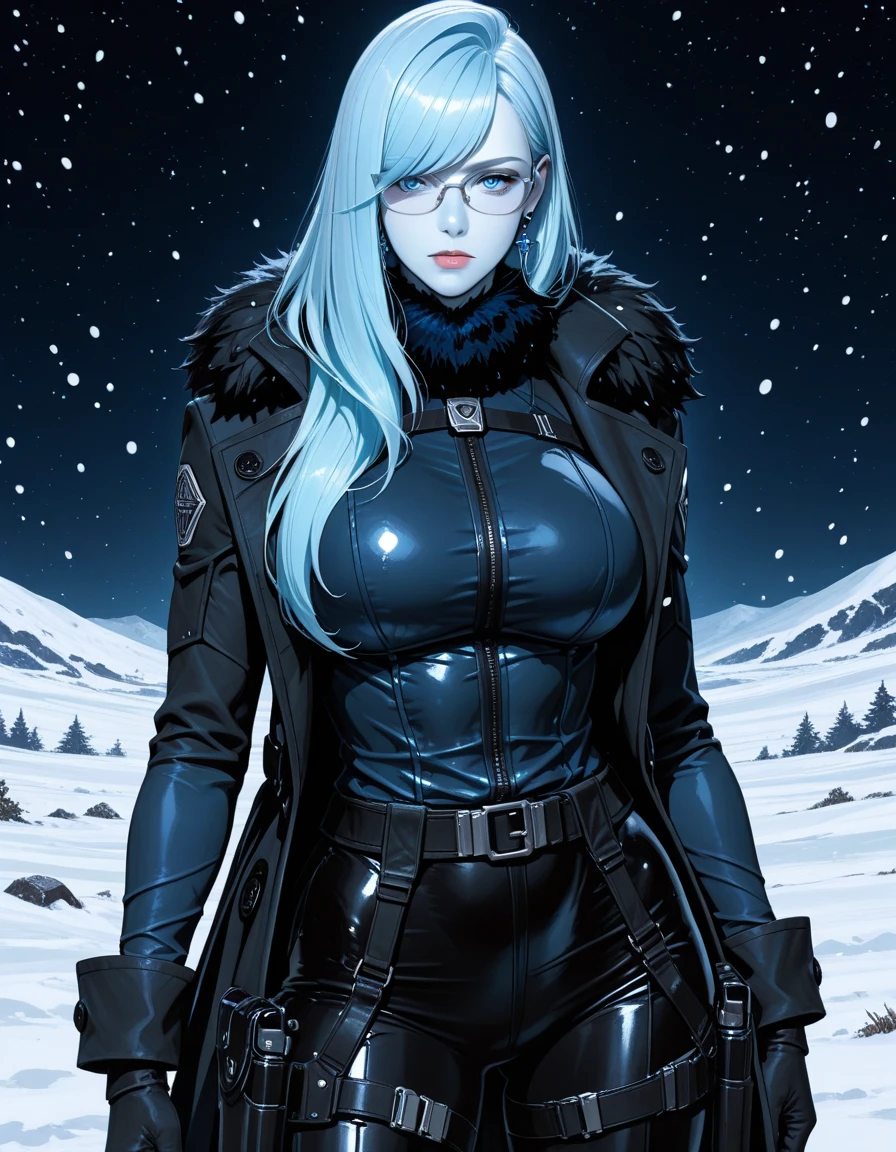 1girls, female mage, Use ice spells，Delicate and beautiful face, get  blush, Blue pupil，blue hairs，long hair flowing，Angry, Parting lips, Busty chest，Convex buttocks，White military uniform, White military cap，White lace-up boots，perfectly proportioned, Detailed clothing details, icy mountains，Ice Lake，Cinematic lighting, filmgrain, Fujicolor, Contrast of light and shade, 8K, Masterpiece, Textured skin, Super detail, hight detail, High quality, high - resolution,