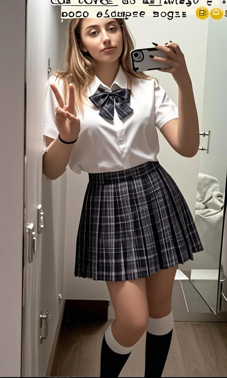 (8k, RAW photo, best quality, mastery:1.3),(realistic,photo-realistic:1.37),(night),(looking viewer:1.331),(white hair),posing,Tokyo street,nightcityscape,cyberpunk city,soft light, 1girl, extremely beautiful face, bust, hands down, casual hairstyle, smile, big eyes, lower abdomen, (white short sleeves, JK_shirt), JK_style, (navy JK_skirt), (bow JK_tie), mix4, big breasts, full body photo, black small leather shoes