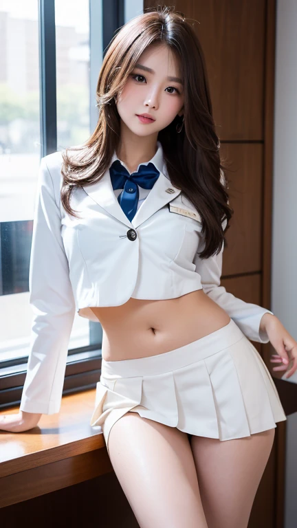 (8K, best quality, masterpiece:1.2), (realistic, photo-realistic:1.37), (high color saturation:1.0), (highly detailed skin), (highest quality:1.0), (ultra high resolution:1.0) ,(realistic:1.0), (Super detailed:1.0), (8K, Raw photo:1.1)、standing random pose, smiling, natural breast, perfect lighting, ((3girls students)), 18years old, (mysterious), clear and detailed, ((school_uniform, Japanese blazer uniform, flared skirt)), (indoor school climb the stairs), surprised face, (I can see her small white panties:1.2), looking at back viewer, nsfw, low angle photo,